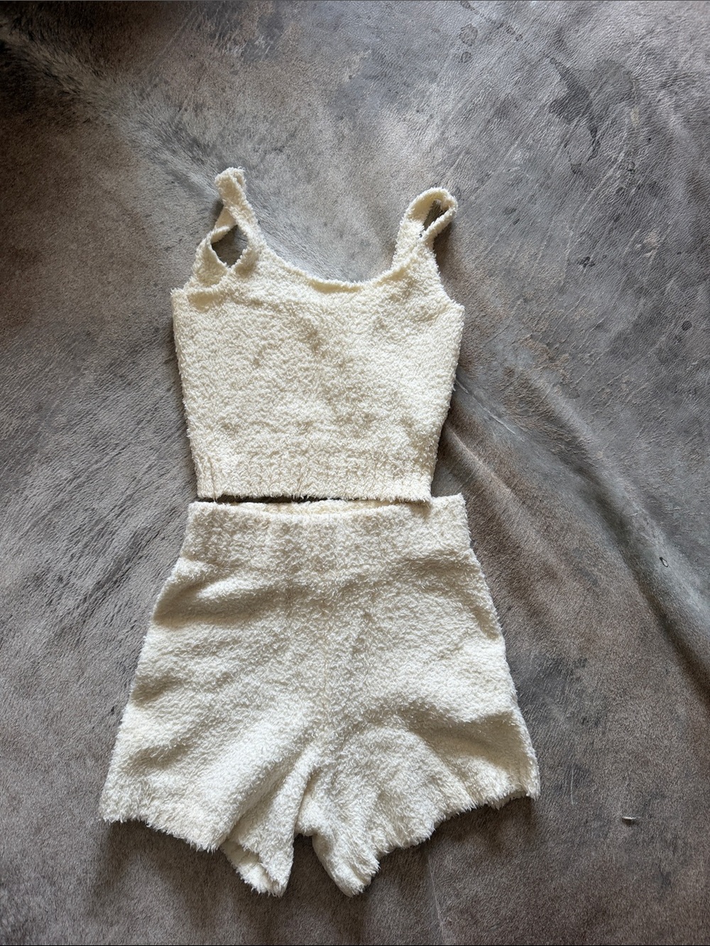 SKIMS Cozy Bouclé Tank and Shorts Set in Cream